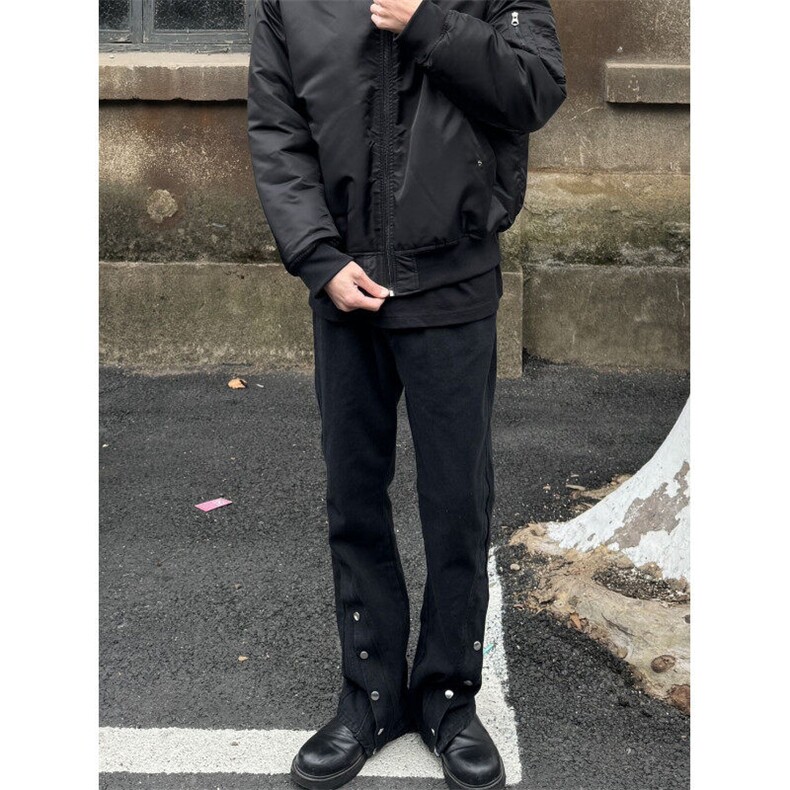 高街美式排扣牛仔裤拉链设计感直筒牛仔裤,男装牛仔裤,星座310A-4