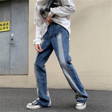 高街美式棋盘格刺绣牛仔裤男宽松阔腿vibe裤子N0819-P45，男装牛仔裤，星座308B-1