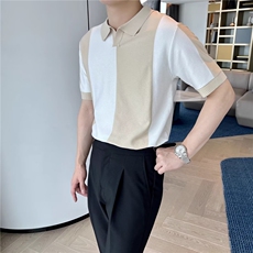 韩版夏季冰丝短袖拼色男Polo衫休闲撞色翻领潮流透气针织T53-P43，男装T恤，星座208-5