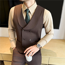 羊毛厚款条纹西服内搭马甲男士青果领双排扣毛呢背心DMJ8069-P73，男装背心/马甲，电商A213