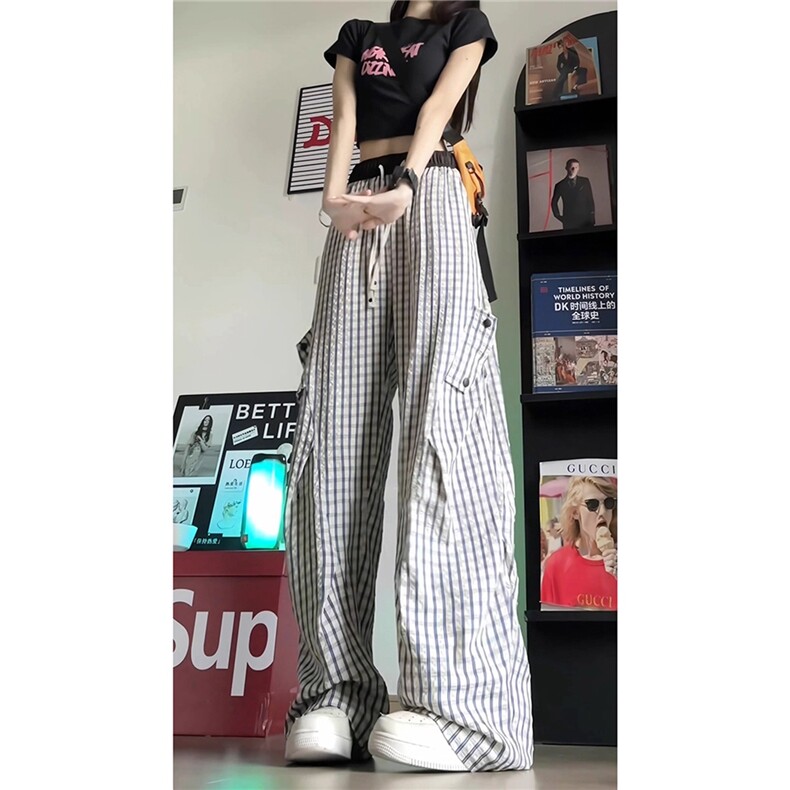 美格子裤男女款夏季速干工装裤子冰丝垂感伞兵阔腿裤XM992,男装工装外套,星座208-5