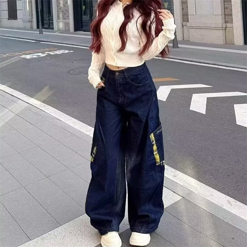 W10305-P58网图现货慵懒松弛感日系弯刀牛仔裤宽松高腰阔腿裤,男装牛仔裤,星座1608