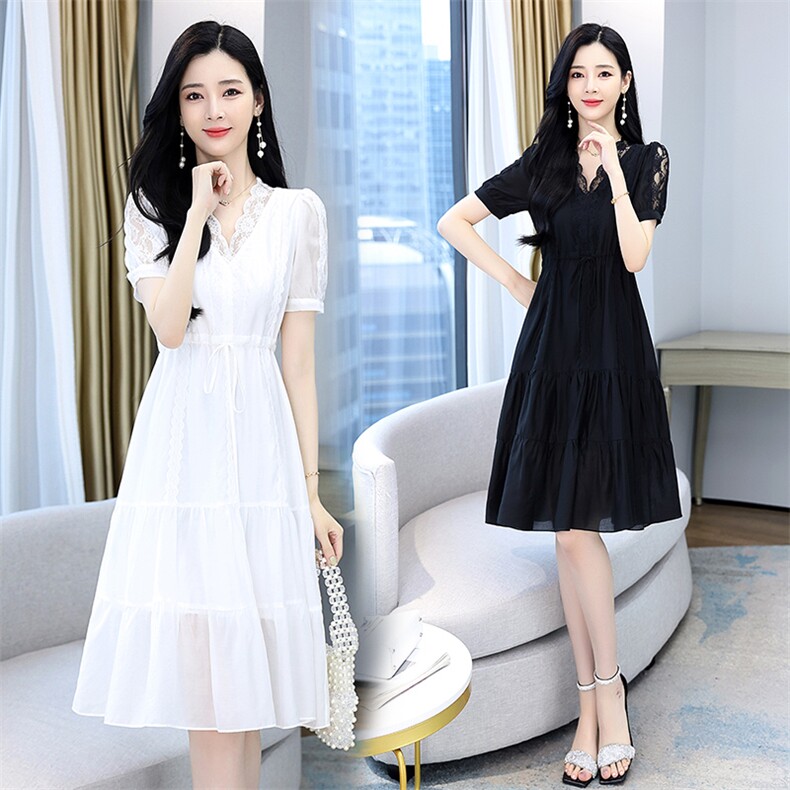 2025年夏季潮流时尚百搭优雅天丝花边连衣裙,女装连衣裙,臻衣坊