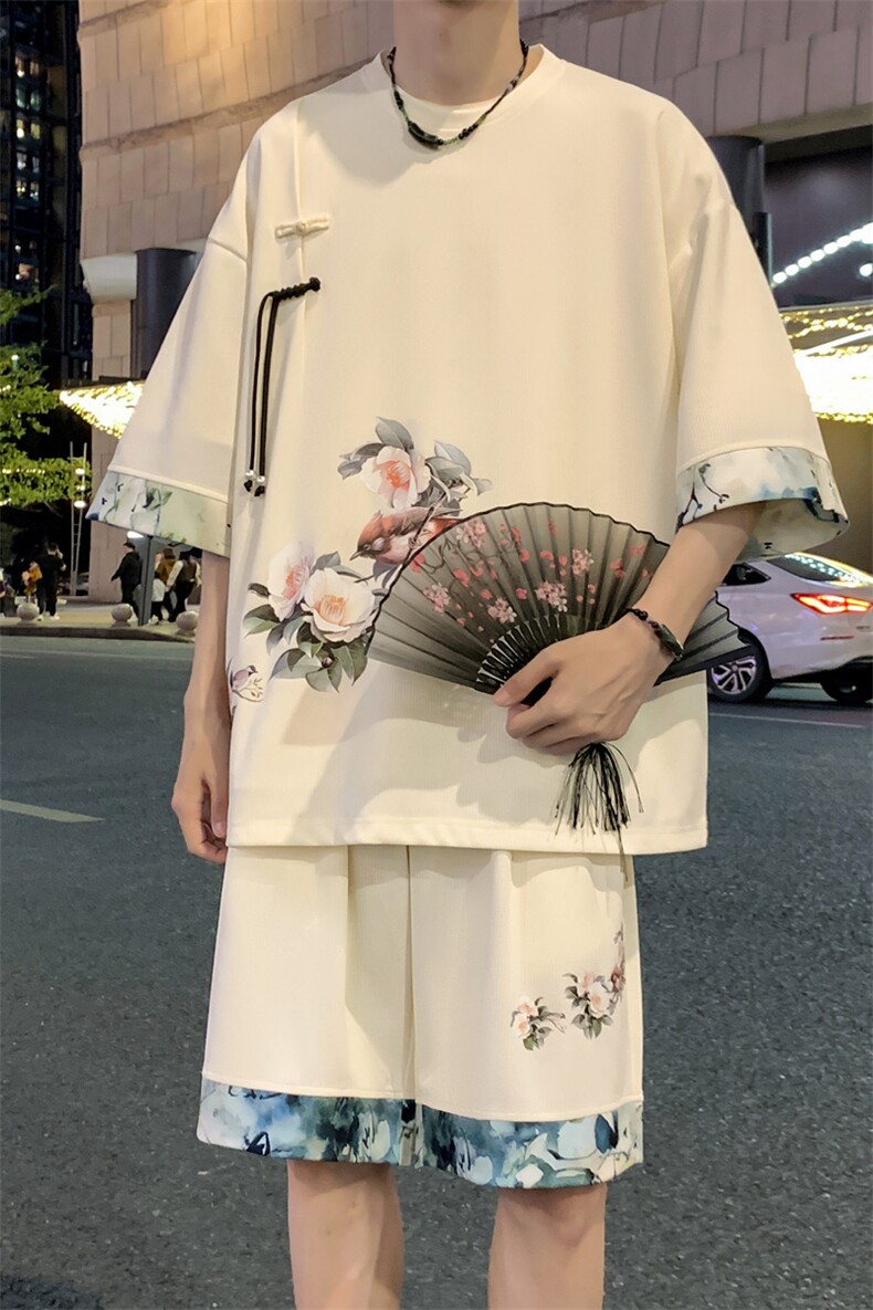 新中式风两件套夏季新中式禅意短袖t恤男套装A436-D221-P52,男装休闲套装,电商A436