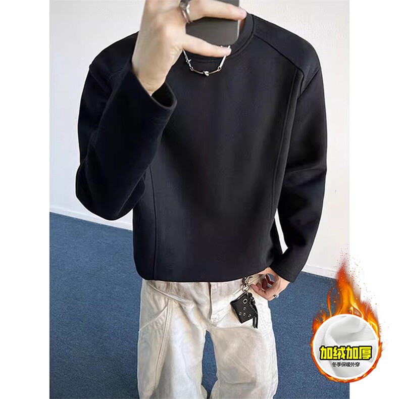 抖音得物品质美式高街重磅曼巴棉结构硬阔boxy版潮牌卫衣长袖T恤，男装T恤，电商A486