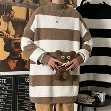 秋冬季男半高领条纹毛衣新款韩版潮流针织bf休闲潮线衣M216-P38，男装针织衫/毛衣，星座512-4
