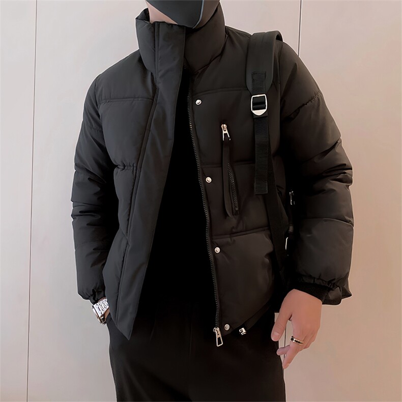 B14/P108控148 冬季设计感短款拉链真口袋立领棉衣男黑首1图片