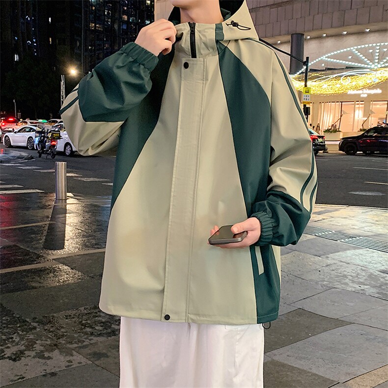 港风拼接上衣夹克宽松落肩拼色冲锋衣外套JK836P75,男装夹克,星座1204-3
