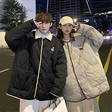1港风情侣灯芯绒拼接连帽假两件小熊大码M-5XL棉衣8713P135控168，男装棉衣，星座226-2
