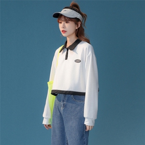 中性 春夏新款宽松短款简约运动polo上衣T恤女 P35控48图片