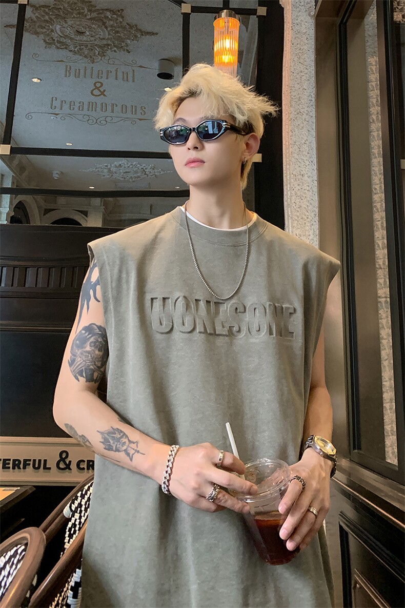 主推款250克重磅美式砂洗天丝棉冰丝坎肩背心T恤JF501特P35控55,男装背心/马甲,电商A422-1