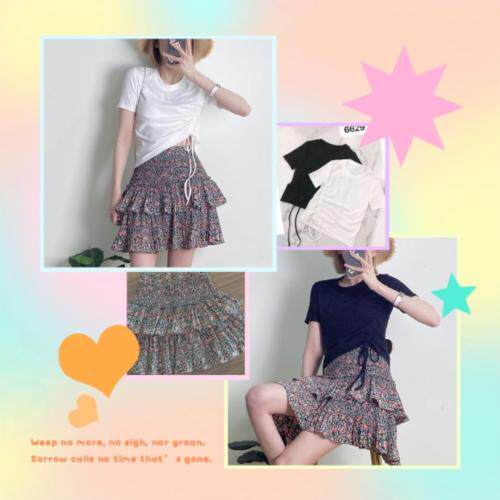 抽绳设计上衣?碎花蓬蓬半裙，女装半身裙，G7V7