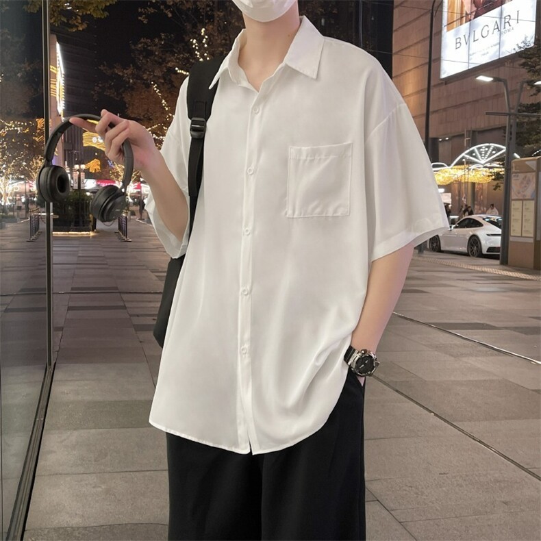 半袖衬衣男夏季纯色日系简约短袖衬衫美式复古式痞帅潮牌外套冰丝,男装T恤,星座1210-1