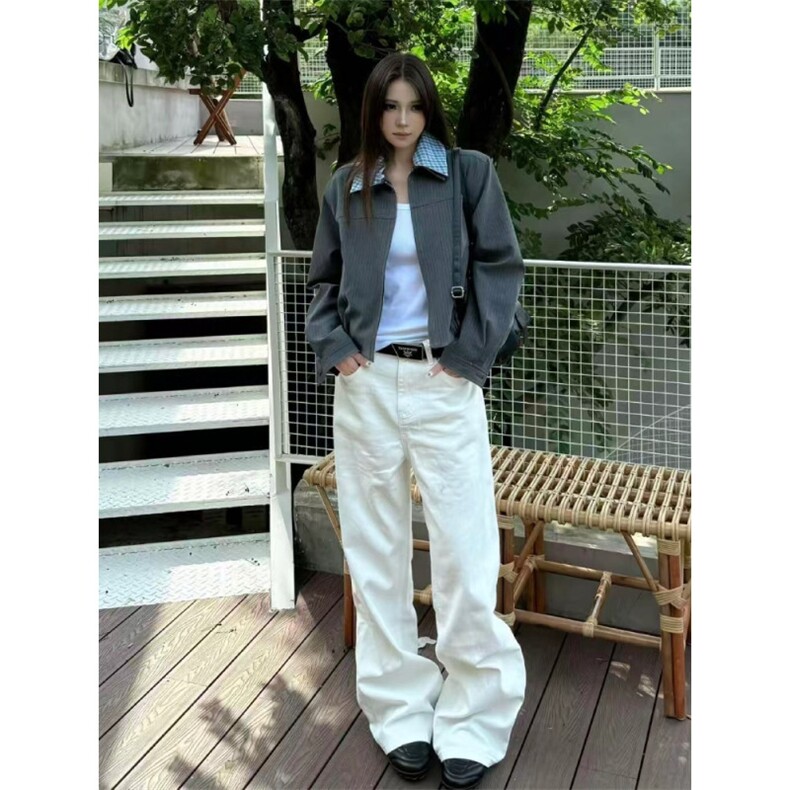 miu系假两件双领格纹西装夹克男高级感美式覆古短款条纹翻领外套,男装夹克,星座506A
