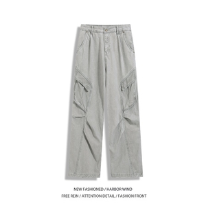 抖音品质美式复古灰色百搭拼接休闲工装裤B315-K25817-特p60控108图片
