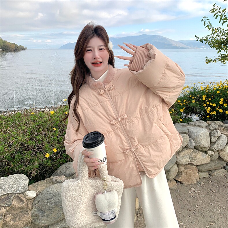 粉色新中式盘扣减龄羽绒服女2025冬季新款小个子保暖气质休闲外套,女装羽绒服,2C010