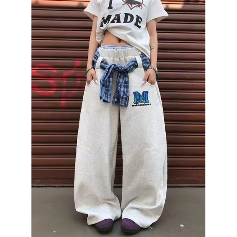 春秋女宽松直筒裤藏青垂感休闲裤女带围裙拼接透气长裤KA8076,男装休闲裤,星座1116A（原606A-3）