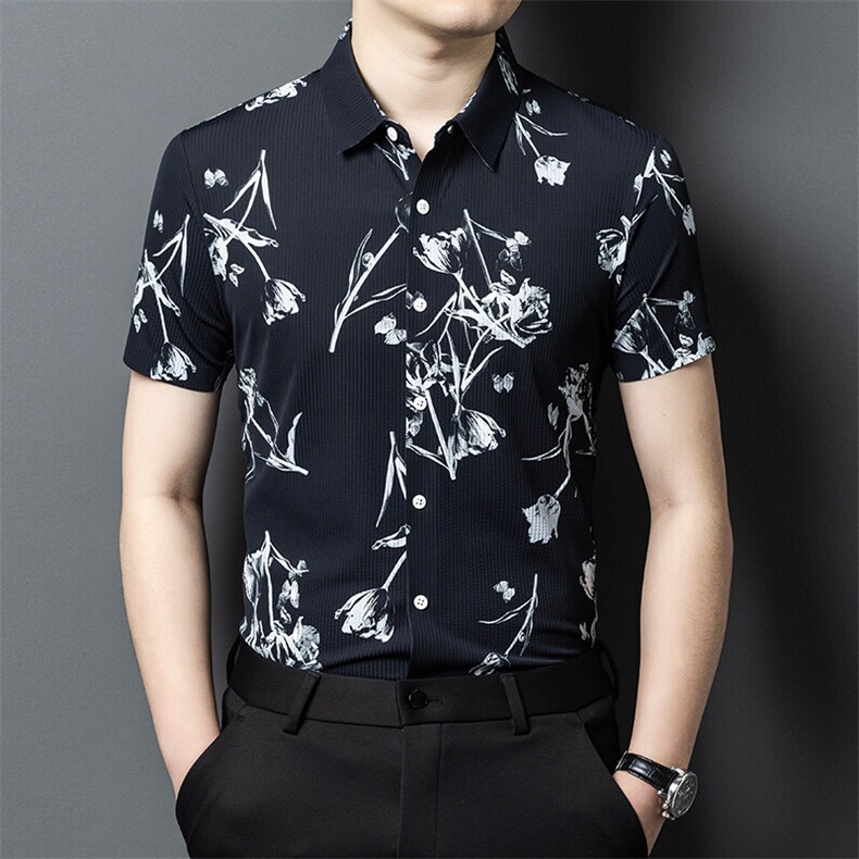 YL5281春夏男士新款短袖衬衫青年修身翻领衬衣休闲打底衫图片