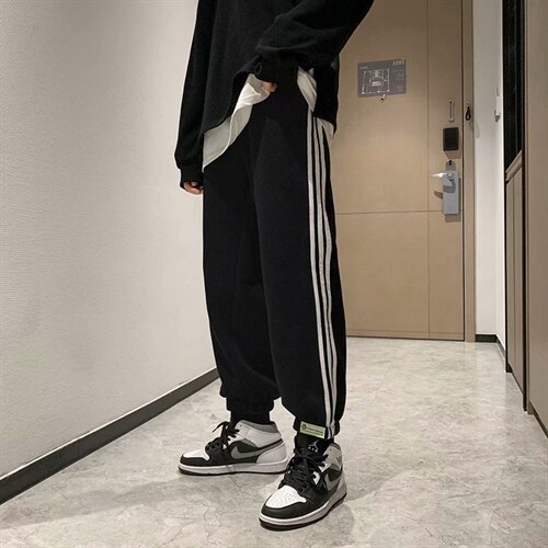 新款运动裤男bf春季潮牌束脚裤子卫裤休闲炸街痞帅长裤BK234-P35,男装休闲裤,星座1008-2