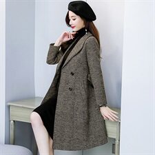 档口大量现货2024老款时尚优雅条纹中长款气质毛呢外套，女装毛呢外套，芭米依尚