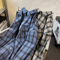 高级感格子衬衫男长袖痞帅vintage潮牌工装衬衣宽松休闲外套春秋，男装衬衫，星座601-2