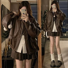 美拉德皮衣外套男女情侣2024春秋季新款美式机车服短款夹克冬，男装夹克，星座506A