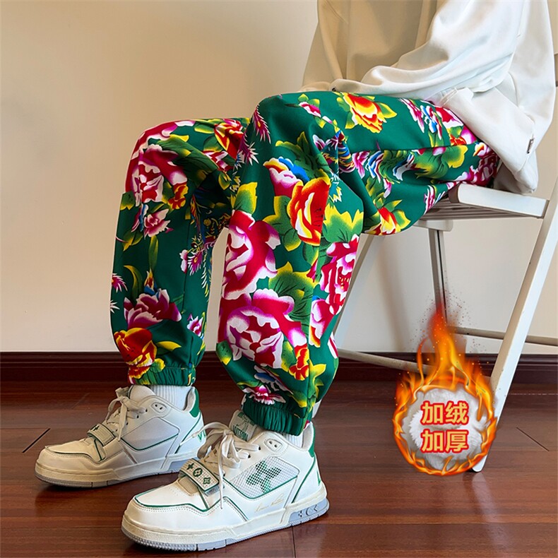 01东北大花加绒裤宽松束脚设计感阔腿裤棉裤潮XZ211-1-K2373-P55，男装棉裤，星座211-1