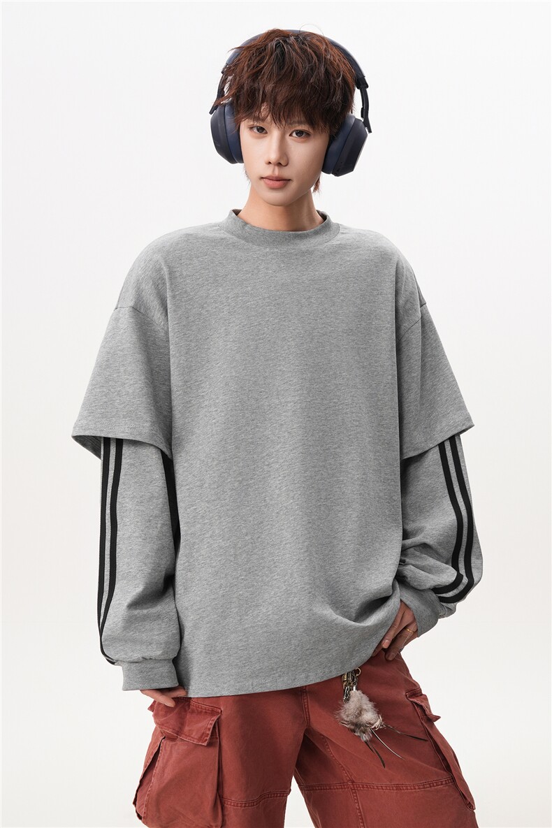 8XL-M假两件条纹长袖t恤男运动风百搭上衣CX3010-特P40,男装T恤,电商D206-1