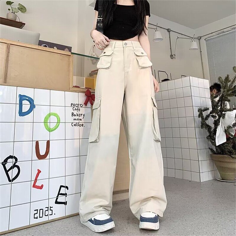 美式复古辣妹工装牛仔裤夏季新款宽松高腰显瘦直筒阔腿裤G008/P70，女装牛仔裤，星座506