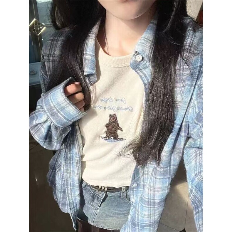 蓝色格子防晒衬衫外套早夏女开衫衬衣小众上衣外穿新款WLC770-P33,男装防晒衣,星座1008