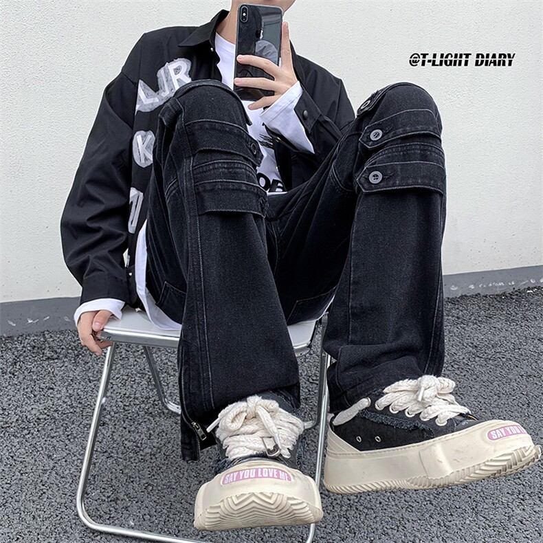 B221美式ins高街小众个性款拉链牛仔裤LK23018-P65控88,男装牛仔裤,电商B221