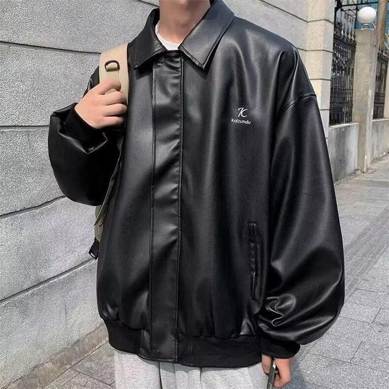 春秋新款美式潮牌pu皮外套男女bf潮流机能风街头痞帅夹克~PY627图片