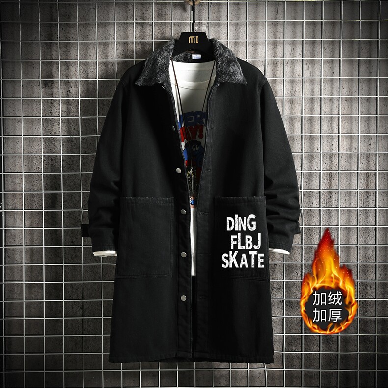 FY5013J-P98M-5XL控138加绒羊羔绒白底长款牛仔风衣大码网格,男装风衣,星座103A