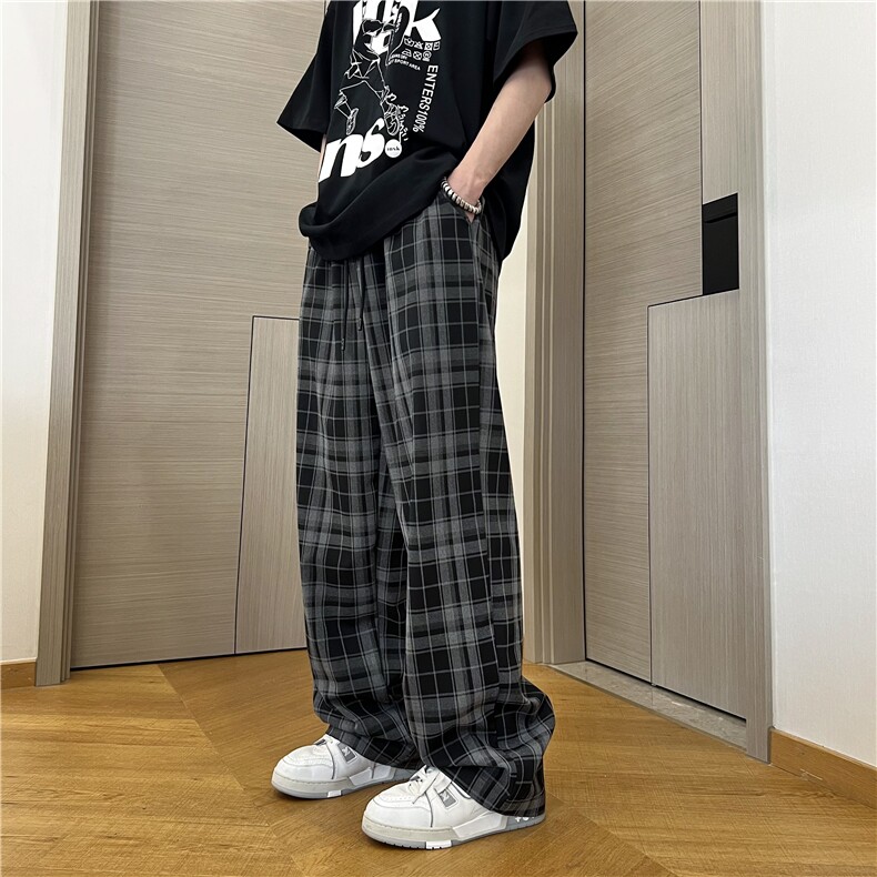 A450-GZ47-P70控98抖音高品质棉布格子休闲裤拖地长裤格纹,男装休闲裤,电商A450