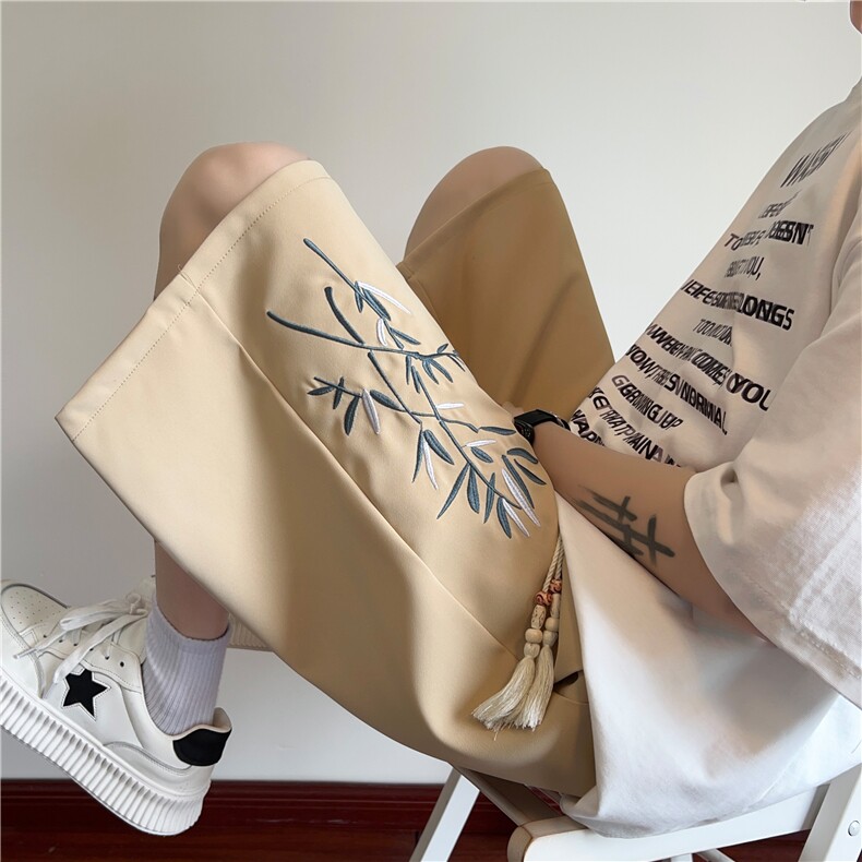 夏季新款新中式刺绣五分裤宽松百搭短裤B315-K24129-p35控48,男装牛仔裤,电商B315
