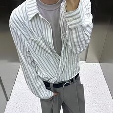 [006]条纹长袖衬衫男秋季宽松上衣A079-CS17-P36，男装衬衫，电商A079