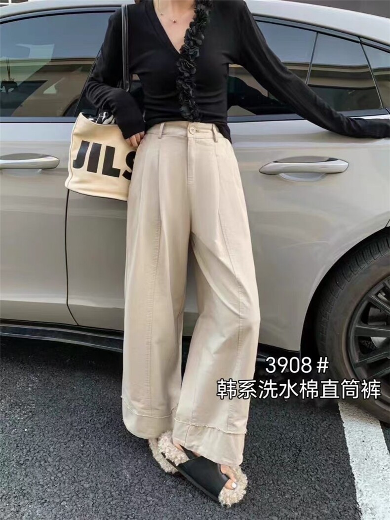 2025年秋季系绳长裤中腰直筒裤时尚百搭简约大方,女装休闲裤,洛丽兰可
