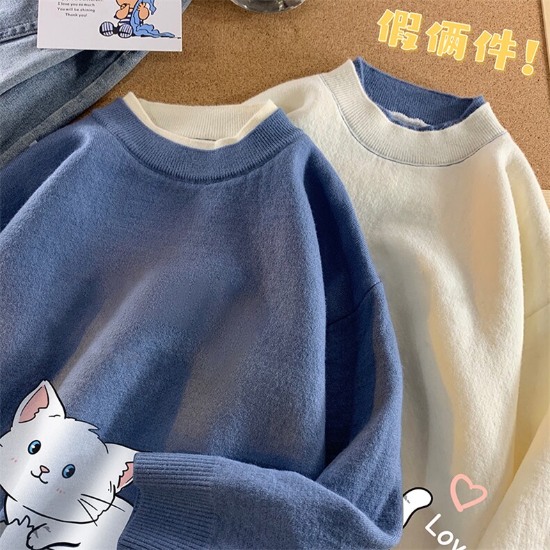 控78假两件毛衣男大码加绒针织衫男毛线衣M80300-P55加绒P70,男装针织衫/毛衣,电商A040