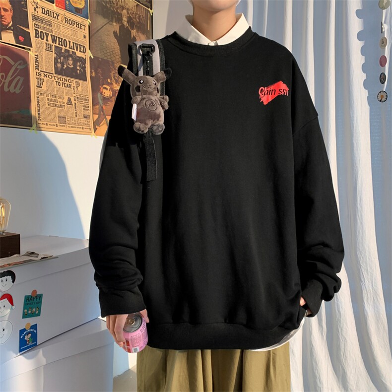 港风休闲印花外穿卫衣男圆领宽松百搭休闲上衣外套WY01/P50,男装卫衣,电商D202