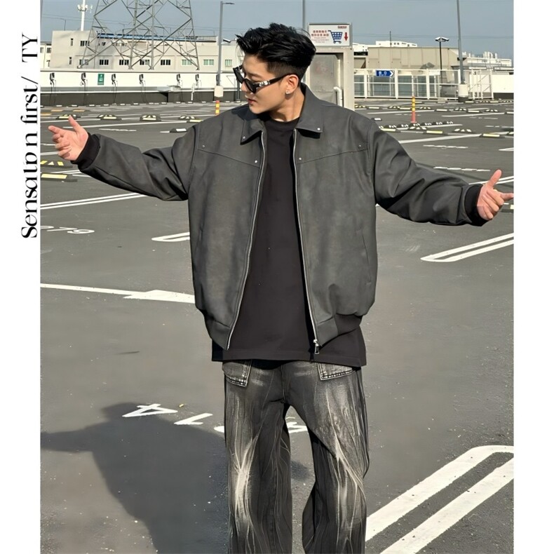 网图春季抖音得物品质扎染PU皮衣雾面皮夹克外套男6152-TP43,男装夹克,星座207