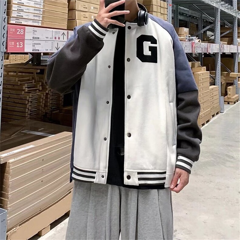 秋冬季拼色上衣棒球服夹克男宽松加绒百搭学生外套J624-P50,男装夹克,星座1109-3