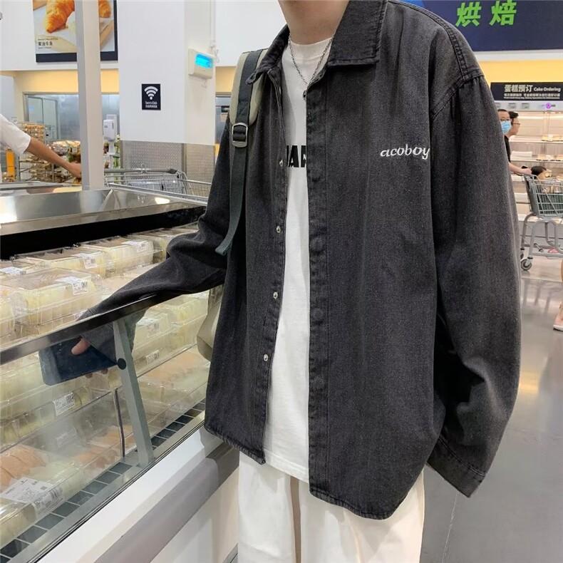 长袖衬衫男港风日系韩版潮流帅气衬衣牛仔外套N7004P55,男装衬衫,星座1116-2
