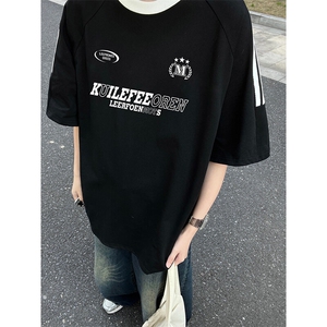 夏季美式高街重磅纯棉三条杠织带撞色男女短袖T恤ZD650-特P30图片