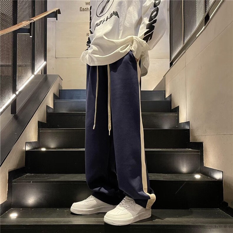 春季卫裤男直筒垂感百搭宽松条纹休闲裤高街运动裤男CK111 P38图片
