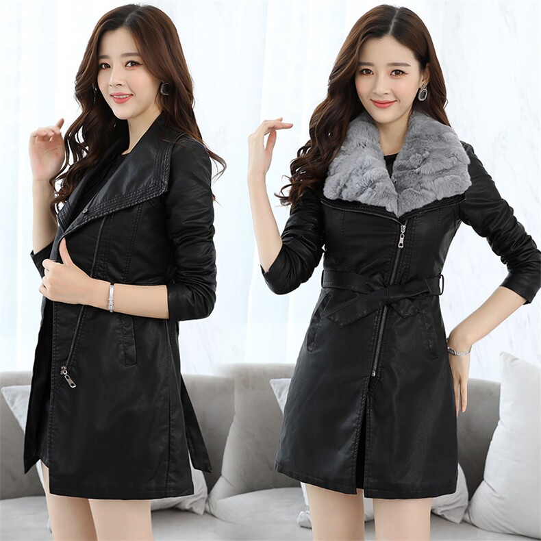 皮衣2020年冬季拉链长袖中长款时尚潮流韩版修身，女装皮衣，潮流依族