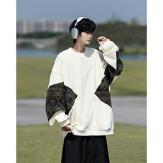 8XL-M春秋季圆领拼接撞色民族风卫衣男新款潮牌上衣服WY005P58，男装民族服装，电商B312