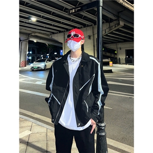 2023港风秋款男夹克工装条纹拼接冲锋衣外套JK6596 P70图片