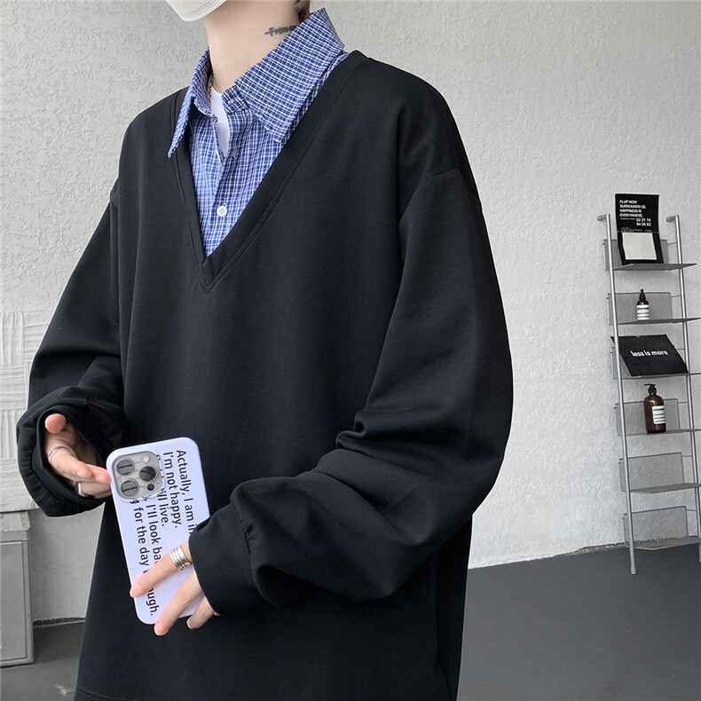 新款WY5529-P42特控78M-5XL假两件衬衫领休闲长袖卫衣,男装衬衫,电商D232