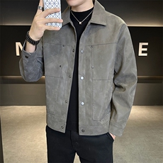 B353PY3516P140黑秋夹克男2025新款高级感翻领男装麂皮外套上衣，男装夹克，电商B353