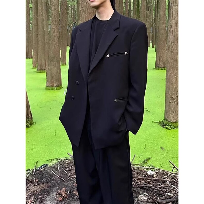 高端时尚烫钻西装外套男宽松春秋季新款韩版休闲夜店发型师西服，男装西服套装，星座506A